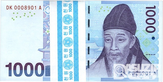 2007년 다 1000원(3차)권 100장 관봉 다발- '0009000' 일봉레이더 포함 / 미사용품