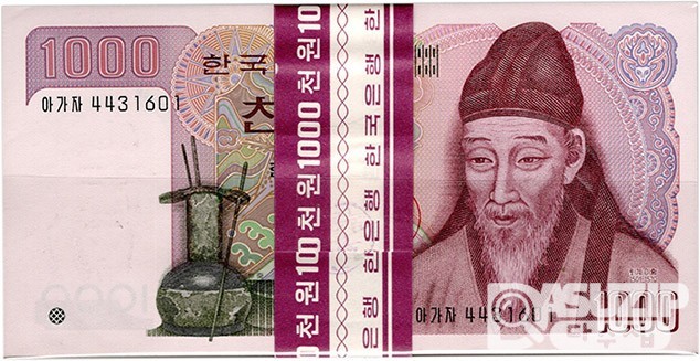 1983년 나 1000원(2차) 양성기호 '아가자 44..' 100장 관봉 다발/ 미사용품