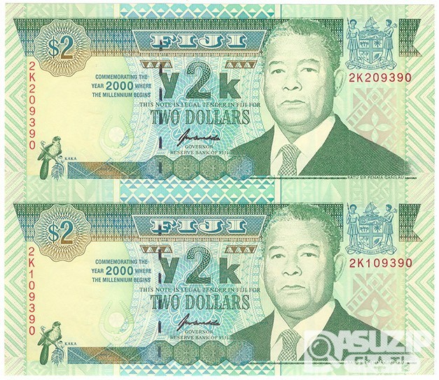 2000년 피지 밀레니엄기념 2달러 2매 연결권첩/ 미사용품