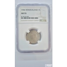 그레이딩 은화: 1946년 뉴질랜드 마지막5 1실링 은화 (106만개 발행) 은50% 5.65g AU 55등급