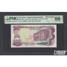 1970년에 발행된 남베트남(베트남 공화국)의 200 동(Đồng) 견본권(견양권) 지폐 66등급